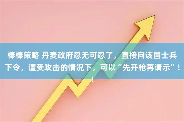 棒棒策略 丹麦政府忍无可忍了，直接向该国士兵下令，遭受攻击的情况下，可以“先开枪再请示”！